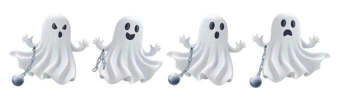 Cartoon ghosts with different expressions vector