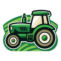 Illustration of a Green Tractor on a Striped Field, Farming and Agriculture vector