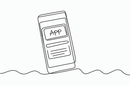Minimalist line art of a smartphone displaying an app icon vector