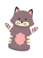 Cute soft cat puppet flat icon Handmade toys vector
