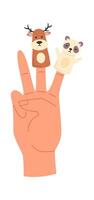 Cute soft puppets on fingers flat icon Toys for theatre Drawn Icon vector