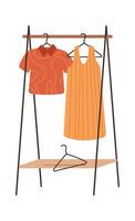 Metal hanger wardrobe with cloths flat icon Illustration vector