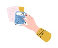 Office supplies flat icon Hand with calculation vector