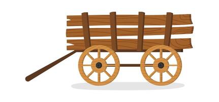 Vintage wooden cart flat icon Icon vector