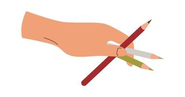 Hand keep pencils flat icon Office supplies vector