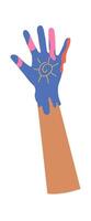 Raised hand in colorful paint flat icon Showing handprint Illustration vector