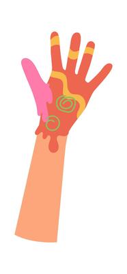 Illustration Raised hand in colorful paint flat icon Showing handprint