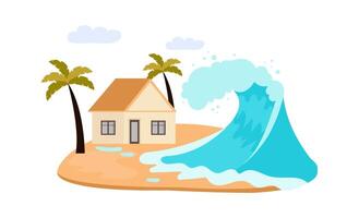Tsunami flat icon Natural disaster High wave cover house vector