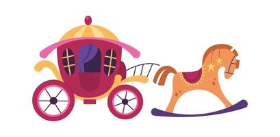 Carriage with wooden horse flat icon Puppet theater element vector