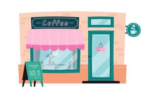 Coffee entrance door with showcases flat icon vector
