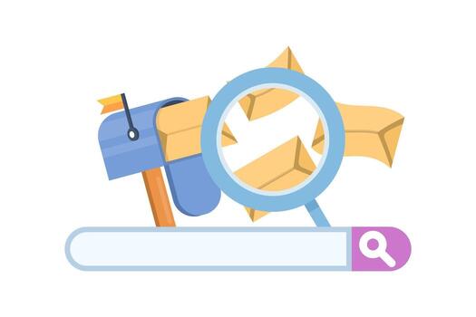 Mailbox with flying envelopes. Email communication, newsletter subscription, online email envelope delivery to mailboxes. Digital inbox marketing interactions. Flat design. vector