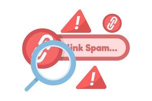 Concept Websites affected by search engine core updates, websites losing rankings and traffic due to spam link building, manual actions for link spam. Flat design illustration. vector