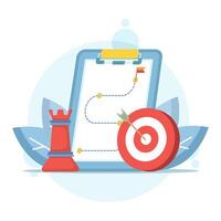 Marketing strategy concept. Strategic planning, a plan to overcome difficulties or obstacles to achieve goals or targets, defining objectives, and planning strategies. Flat illustration. vector