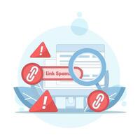 Concept of Website affected by search engine core update, website loses ranking and traffic due to spam link building, manual action for link spam. Flat illustration. vector