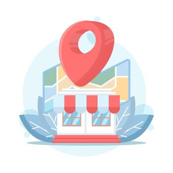 Optimize Local SEO Concept. Increase your local business traffic by integrating local content into your SEO strategy. Location pins and local businesses. Flat design illustration. vector