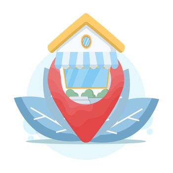 Illustration of Increase your local business traffic by integrating local content into your SEO strategy. Optimize Local SEO Concept. Location pins and local businesses. Flat design illustration. vector