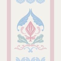 Vertical Thai decorative border with lotus-inspired art and symmetrical layout in calming pastel palette soft tone pink blue mint pattern. Perfect for fabric panels, curtain design, product packaging vector