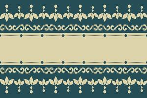 Thai Design Abstract Ma Lai Jasmine Banquet Ivory Scroll Geometric Ornament Striped Border Pattern for Luxury Grand Oriental Style on Deep Green Background for Embroidery Frame Invitation Card Prints vector