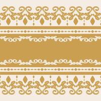 Horizontal repeat of soft baroque flourishes with ribbon-like curls in muted gold. Versatile tile stripe for scrapbook kits, paper goods, luxury box designs, rich packaging, royal detailed decoration vector