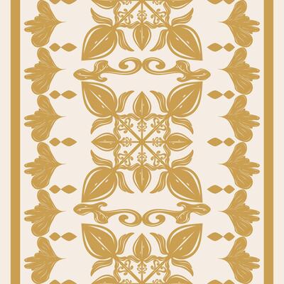 Vertical border layout combining royal classical floral symmetry and golden motifs on light beige background pattern. Great for printable, table runners. vertical product refined historic texture