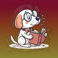 Cute Cartoon Dog Reading Book with Glasses vector