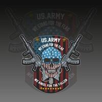 Patriotic Skull with American Flag and Rifles for US Army Tribute Design vector
