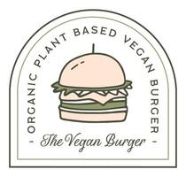 Vegan plant based burger organic healthy veggie homemade fast food logo label sticker fancy retro vintage green aesthetic text drawing illustration printable eco friendly packaging design vector