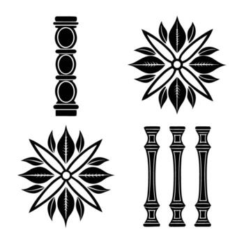 Elegant Black and White Set Featuring Floral Rosettes and Column Elements Ideal for Architectural Design Decorative Motifs and Classic Pattern Creation on a Clean vector