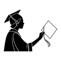 A silhouette of a woman in a graduation gown holding a diploma vector