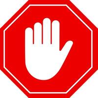 Universal stop sign with a white hand symbol on a red octagon vector