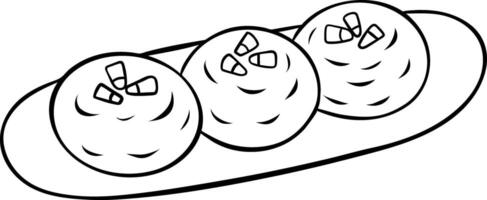 simple icon of phali decorated with pomegranate seeds, Georgian national cuisine, black and white hand-drawn icons vector