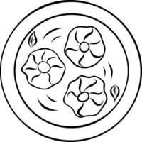 khinkali on a plate in sauce, national Georgian cuisine, simple black and white hand-drawn icons vector