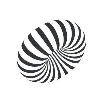 Abstract black and white striped torus design creating optical illusion with twisted 3D visual pattern vector