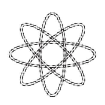 Geometric atomic orbit symbol with overlapping elliptical loops in black outline on white background vector