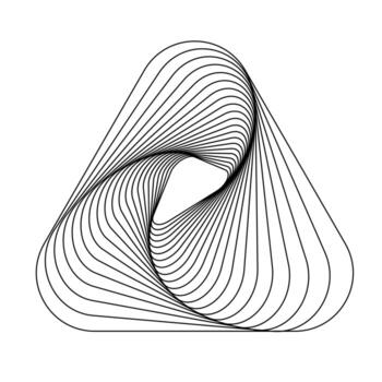 Geometric abstract spiral triangle made of curved parallel lines forming optical illusion on white background vector