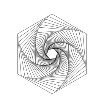 Geometric hexagon spiral design with dynamic black lines forming abstract optical illusion pattern vector