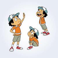 a character illustration of a boy with different facial expressions, wearing an orange shirt vector