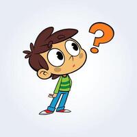An illustration of a boy's confused face wearing a green shirt with a question mark vector