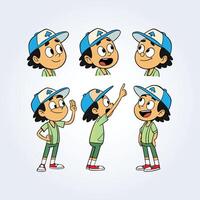 Animated boy character with various expressions vector