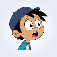 An illustration of a boy's shocked face wearing a blue shirt vector