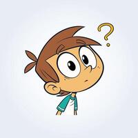 An illustration of a boy's confused face with brown hair and open eyes vector