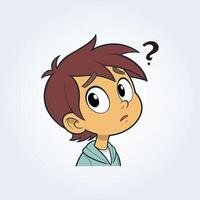 An illustration of a boy's confused face wearing a blue shirt with open eyes vector