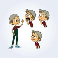 Cartoon boy with various facial expressions vector