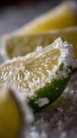 Close up of refreshing lime slices with salt for drinks. photo
