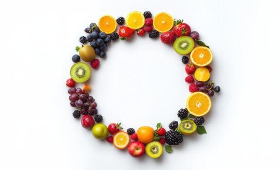 pattern, fresh fruits Vibrant berries forming circular and highlighting colorful nutrition against pristine white surface photo