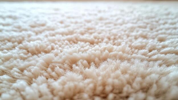 White fluffy rug in a modern living room with blurry background, emphasizing comfort and style photo