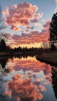 Beautiful pink clouds create vibrant stunning view during a a sunset, offering a breathtaking spectacle of color and light photo