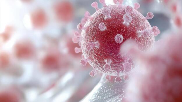 Microscopic view of virus cells propagating a infecting, potentially representing and health crisis photo