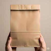 Hand Holding a Brown Paper Bag for Design Mockup 2 photo