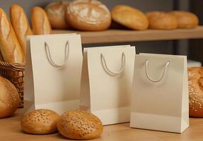 Logo Design Mockup on a Bakery Paper Bags photo